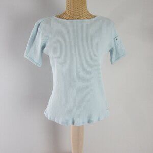 Vtg Ralph Lauren Jeans Co Womens M Blue Cotton Rib Knit Tee Shirt  Y2K Peru